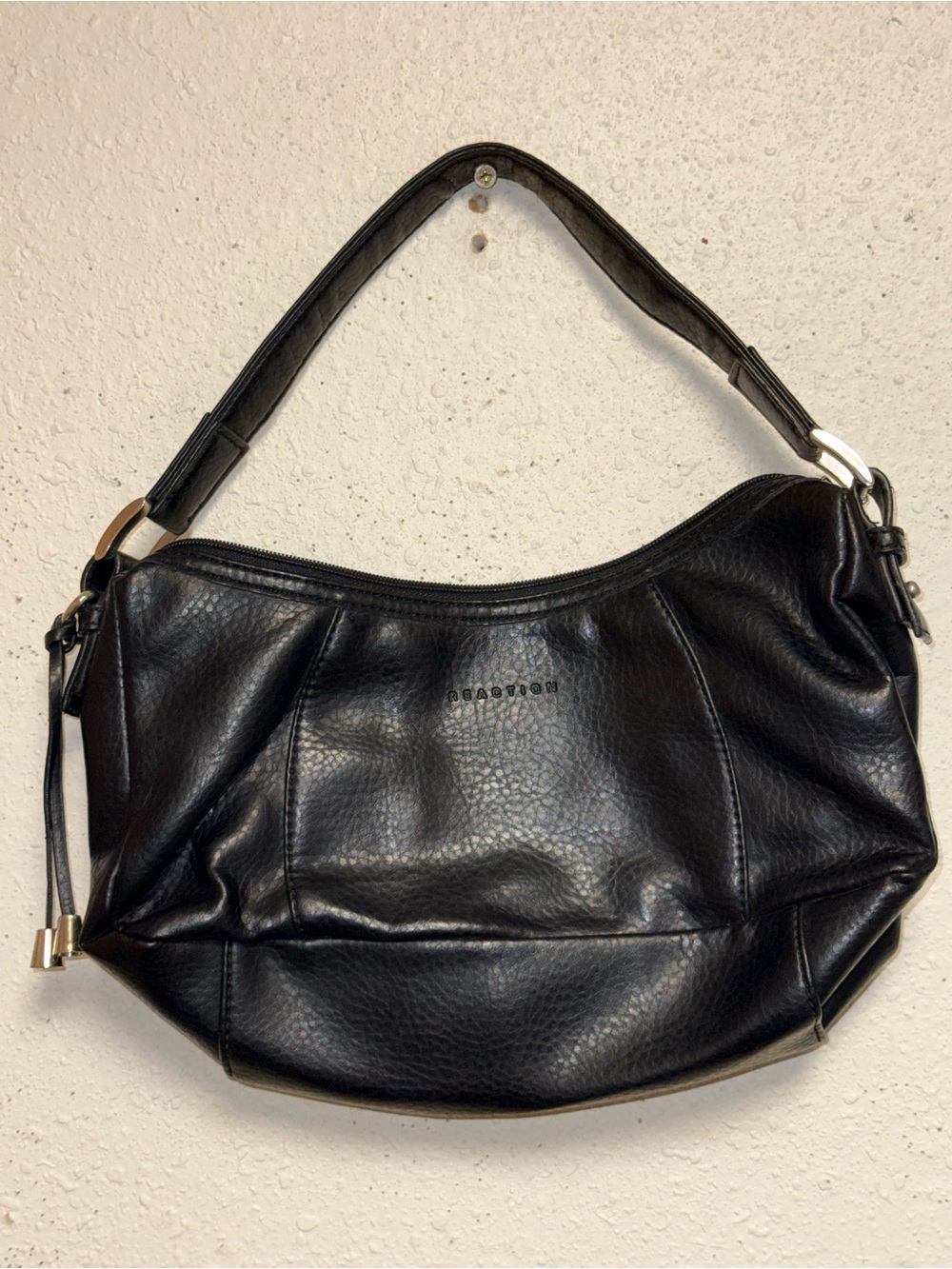 Reaction Black Pebbled Leather Hobo Shoulder Bag